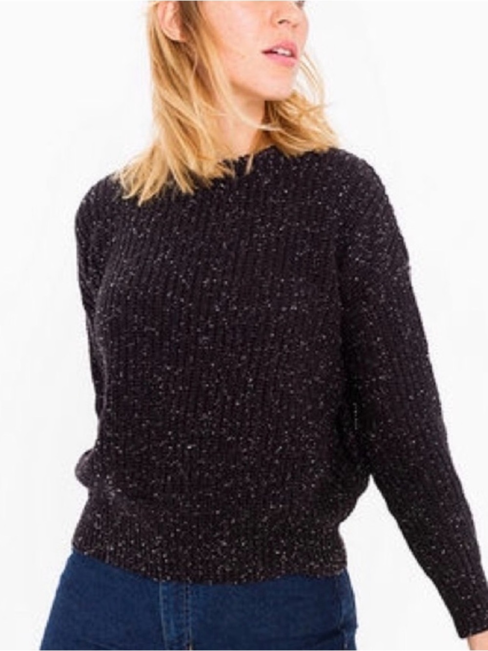 American apparel fisherman sweater black and white speckle 100% cotton small - Picture 2 of 5